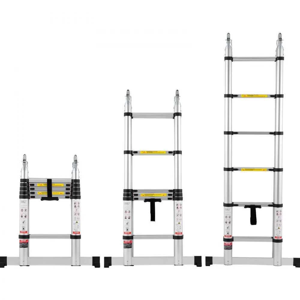 VEVOR Telescoping Ladder, 12.5FT A-Shape Aluminum Extension Ladder Lightweight, Multi-button Retraction Collapsible Ladder, 375 LBS Capacity w/ Stabilizer Bar, Multi-Purpose Ladders for RV, Camper