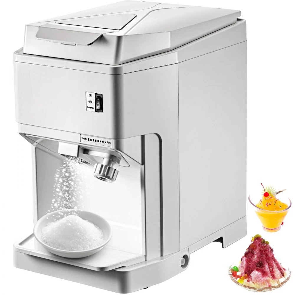 VEVOR Ice Shaver Machine Electric, Snow Cone Machine Commercial 265 LBS/H, Shaved Ice Machine with Ice Hopper & Lid, 250W Ice Crusher with Drain Pipe Tabletop Shaved Ice Maker with Adjustable Fineness