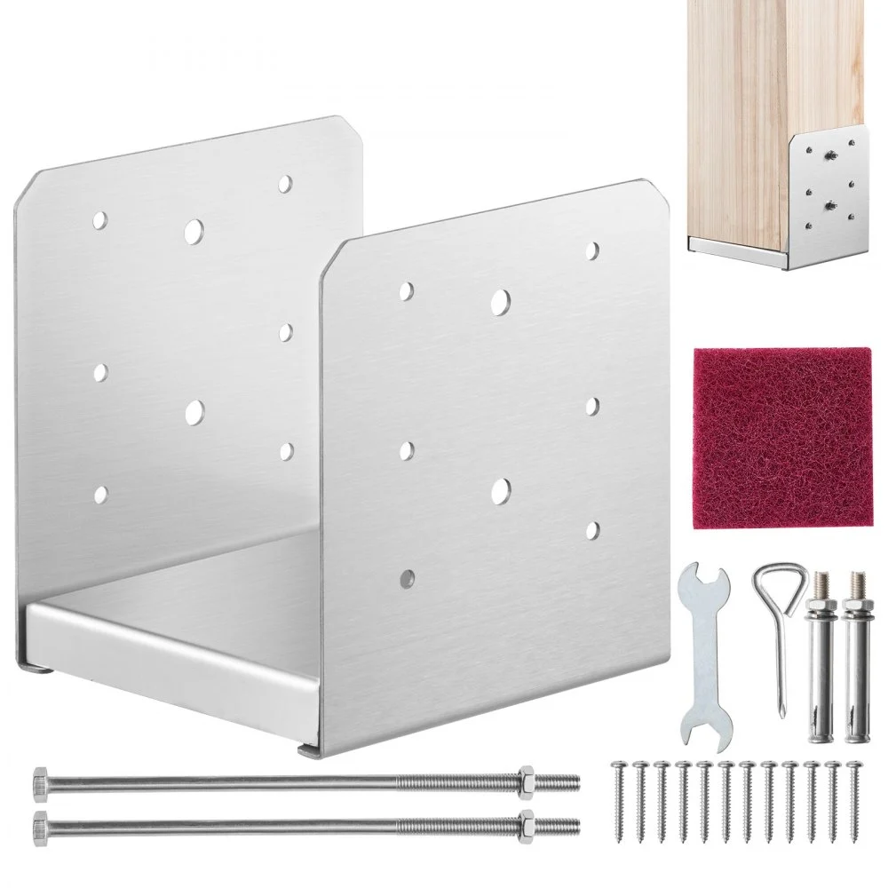 VEVOR 6"x 6" Post Base, 1Pcs Stainless Steel Adjustable Post Anchor Bracket(Internal 5.9 x 5.5"), Adjustable Post Base for Pavilion Deck Porch Handrail Railing Support Decorative Anchor Plate