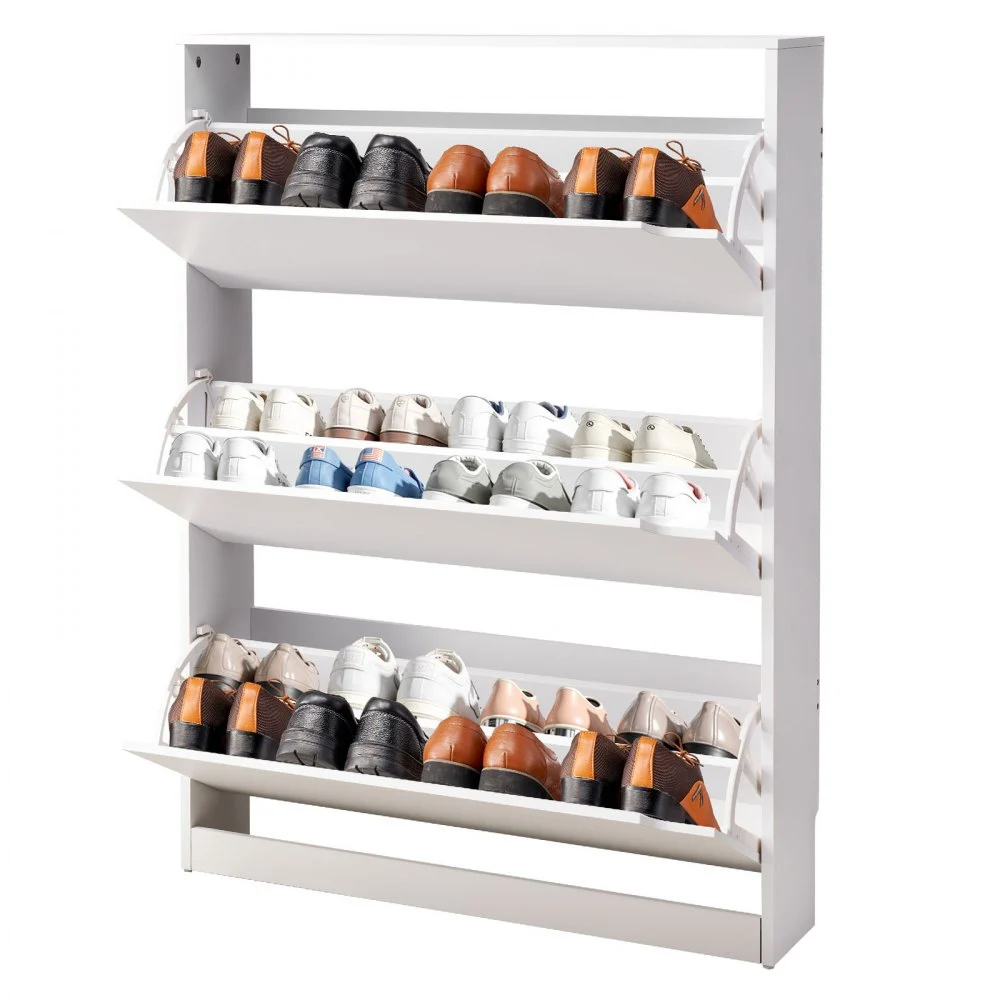 VEVOR Shoe Cabinet with 3 Flip Drawers, Modern Shoes Storage Cabinet with Anti-Tipping Device, Freestanding Shoe Rack Organizer, Ideal for Entryway, Hallway, Bedroom, Living Room, Closet, White