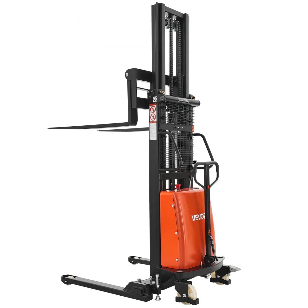 Summer Sale
VEVOR Semi Electric Pallet Stacker, 3300 lbs Load Capacity, Pallet Lift Stacker Forklift with Straddle Legs, 96.06 Inches Lifting Height & 8.3-33.86 Inches Adjustable Fork Width, Orange & Black