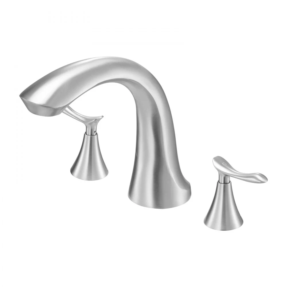 VEVOR Roman Tub Faucet, 3 Hole Waterfall Bathtub Faucet, Gooseneck Bath Tubs Faucets Set with 2 Handles, Deck Mount Bath Tub Faucets Set for Pet Washing, Adult Bathing, Brushed Stainless Steel