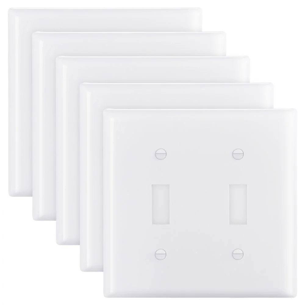 VEVOR Toggle Light Switch Wall Plates, 2-Gang Switch Electrical Outlet Covers, Standard Size 4.61in L x 4.53in H Unbreakable Polycarbonate Thermoplastic Faceplate for Receptacle Outlet&Switch(5 Pack, White)