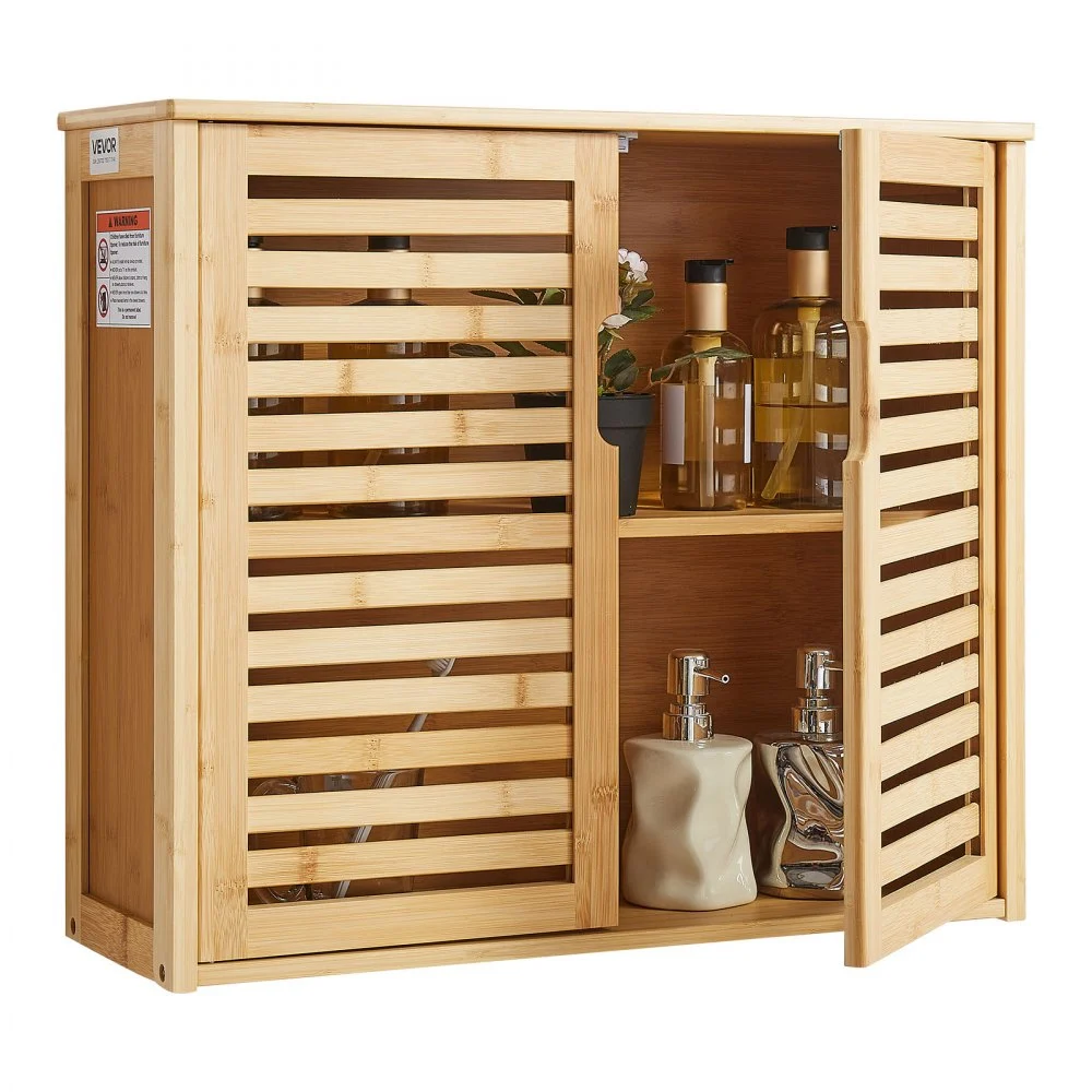 VEVOR Bathroom Wall Cabinet, 2 Doors and Adjustable Shelf with 3 Height Levels, Over the Toilet Storage Medicine Cabinet Wall Mounted, Hanging Organizer with Shelves for Laundry Room Kitchen Restroom
