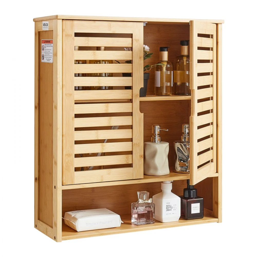 VEVOR Bathroom Wall Cabinet, 2 Doors and Adjustable Shelf, Over the Toilet Storage Medicine Cabinet Wall Mounted, Hanging Organizer with Shelves and Open Partition for Laundry Room Kitchen Restroom