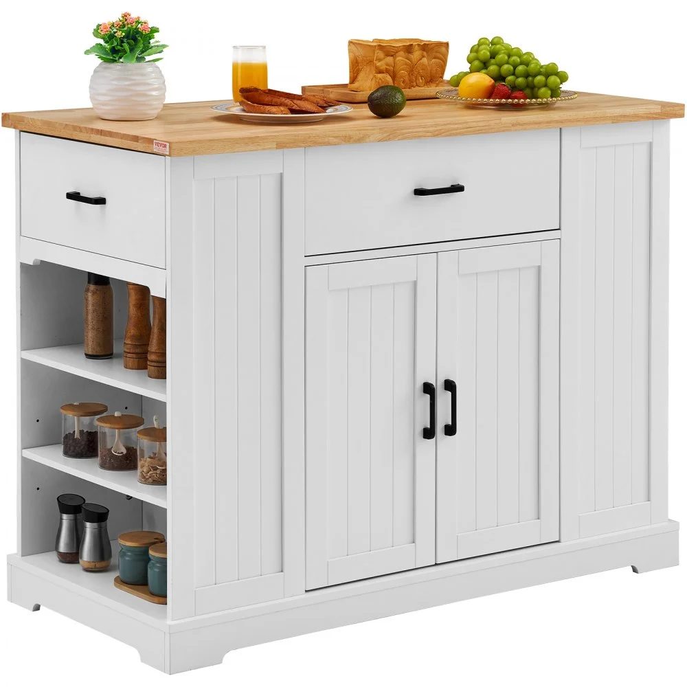 Summer Sale
VEVOR Kitchen Island Cart, 46" Wood Top Breakfast Bar with Storage Cabinet, Farmhouse Kitchen Table with Adjustable Shelf, Drawer, for Dining Kitchen Living Room, White
