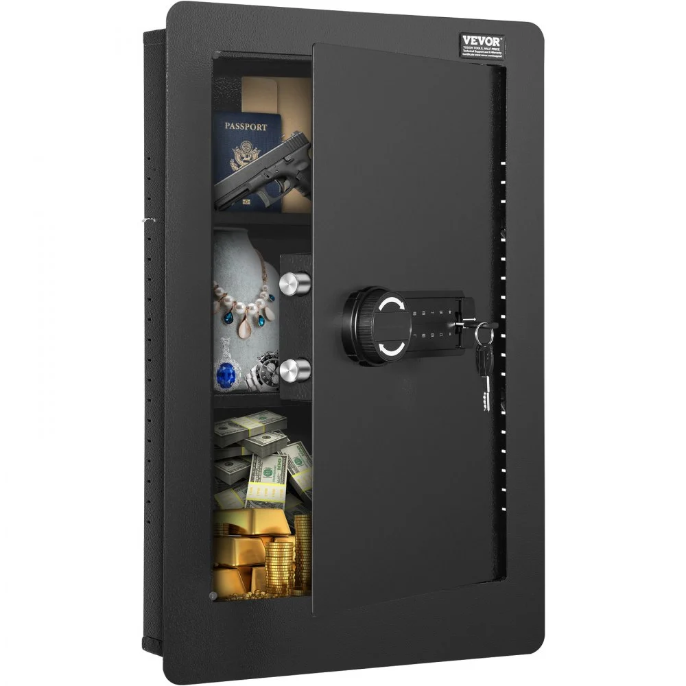 VEVOR 25.59" Tall Wall Safe, 3-Tier Hidden Wall Safe with Keypad, 3 Removable Shelves & 6 Key Holders, Q235 Cold-Rolled Steel In Wall Safe with LED Light & Vibration Alarm for Money, Jewelry, Passport