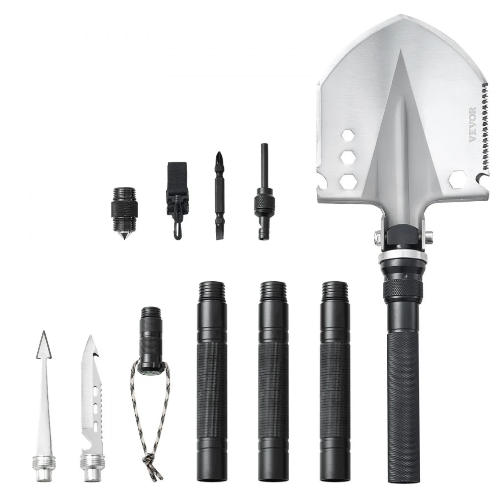 VEVOR Survival Shovel, 13 in 1 Camping Shovel Folding Multitool, Military Grade Portable Compact Tactical Shovel, Multifunction for Off-Roading, Camping, Hiking, Outdoor, Survivalist and Emergency
