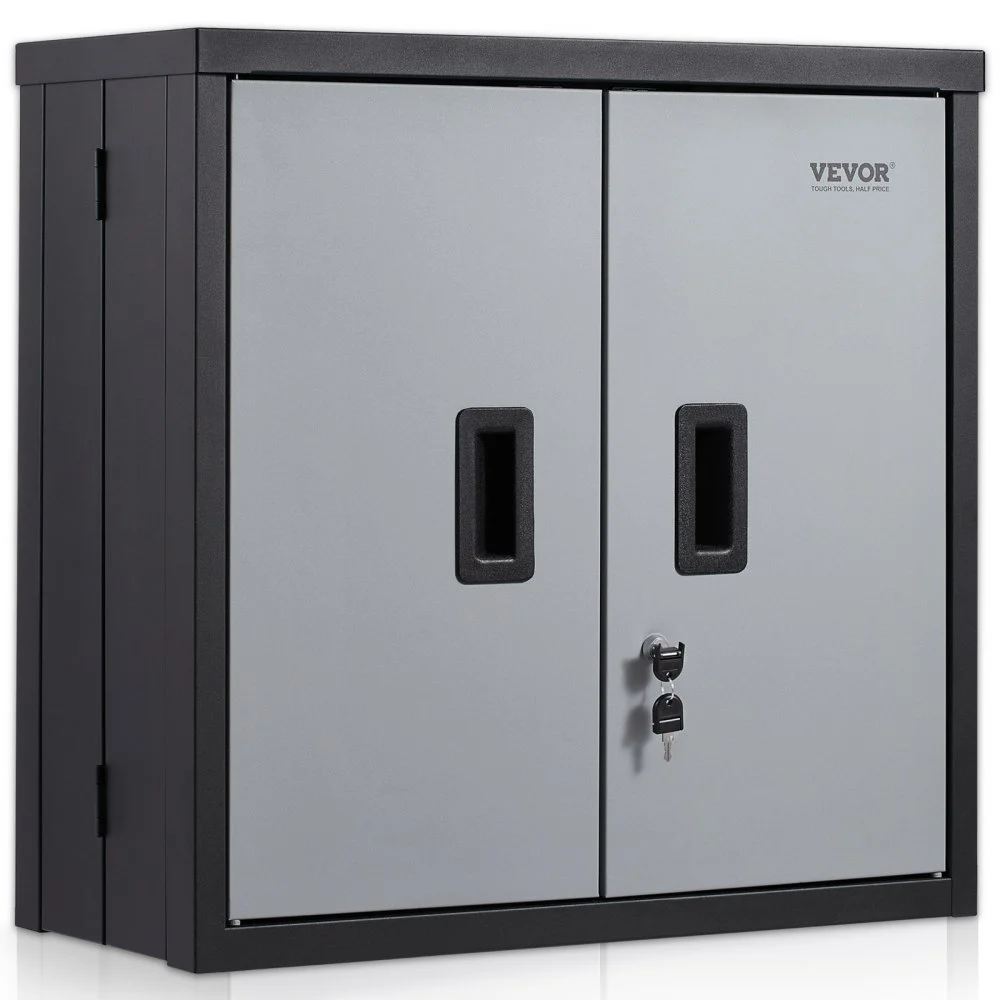 VEVOR Foldable Wall Cabinet, Metal Garage Locker Mounted 26" Small Tool Chest 240 LBS Loading Capacity Adjustable Shelf Magnetic Door File for Warehouse Office Home Black