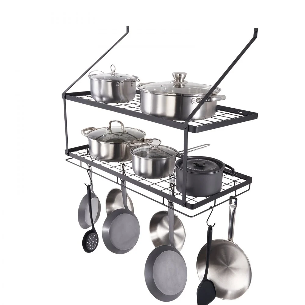 VEVOR Pot Rack Wall Mounted, 30 inch Pot and Pan Hanging Rack, Pot and Pan Hanger with 12 S Hooks, 55 lbs Loading Weight, Ideal for Pans, Utensils, Cookware in Kitchen