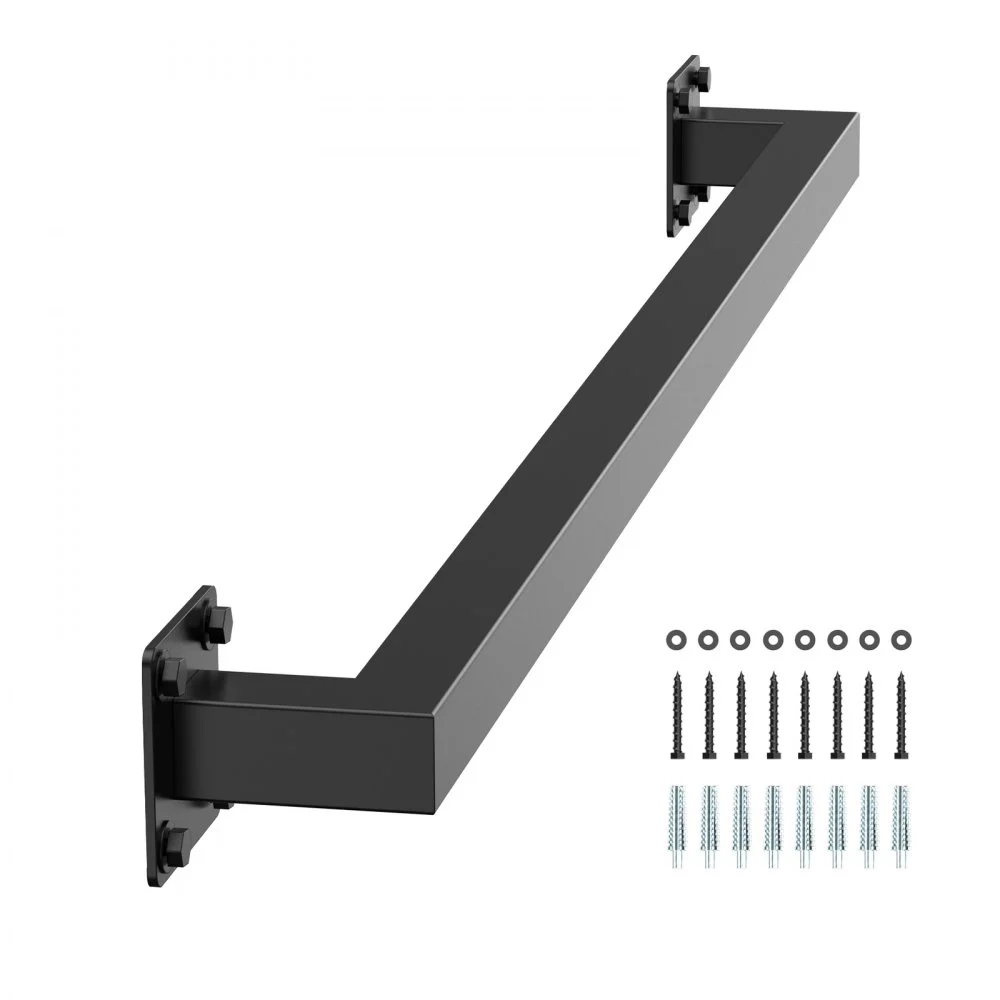 VEVOR Wall Mounted Stair Handrail, 3ft Black Iron Staircase Handrail Indoor, 250lbs Load Capacity, Industrial Railing Hand Rail for Steps, Square Tube for Loft Porch Deck, 2 Sections