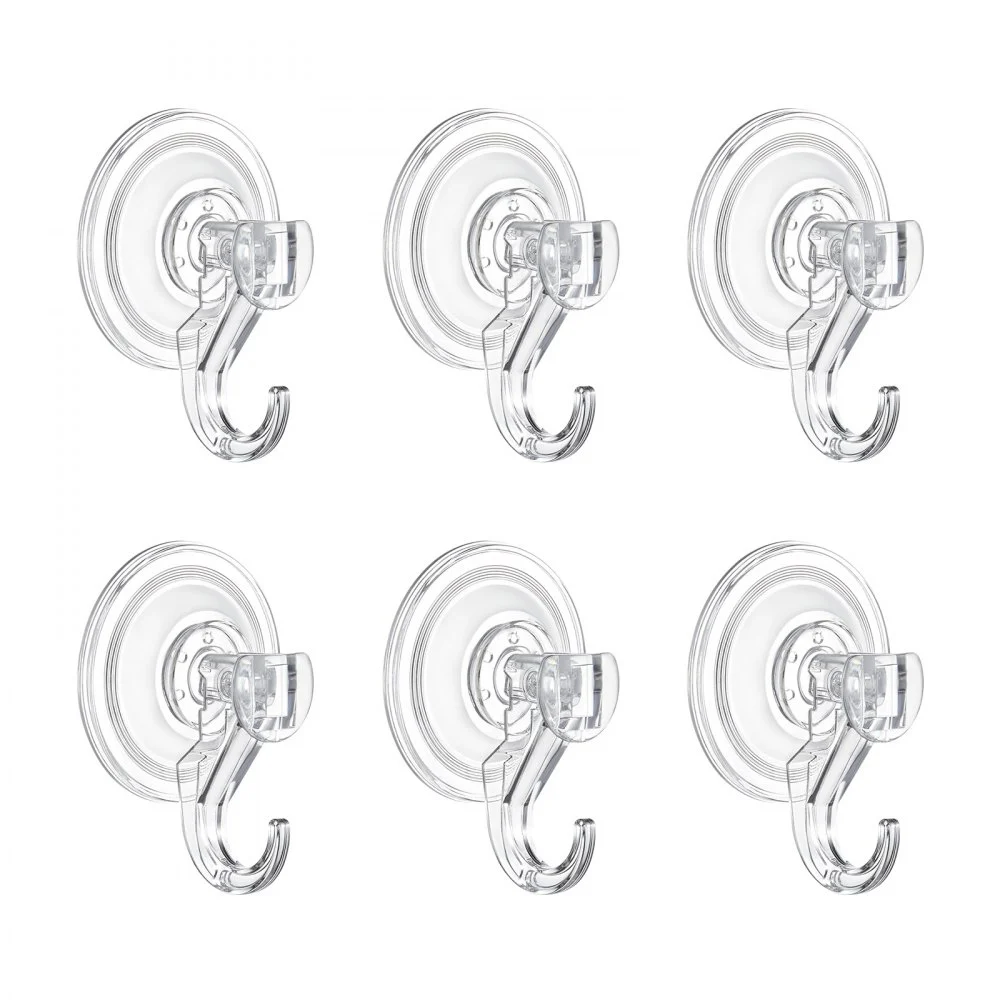 VEVOR Suction Cup Hooks 6 Pack, 2.76 x 3.54 x 1.57 inch, 10 LBS Max Load Clear Shower Suction Cups, Strong and Reusable Heavy Duty Wall Holder, for Loofah, Towel, Glass, Window, Kitchen, Bathroom