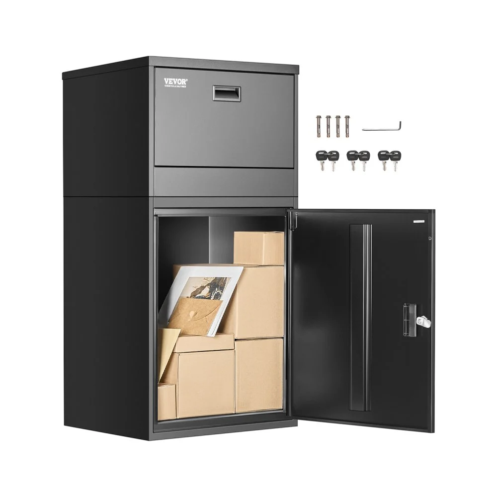 Summer Sale
VEVOR Package Delivery Boxes for Outside, 38.6 in Mailbox for Parcel with Lock, Galvanized Steel Package Drop Box with Anti-Theft Design, Weather-Resistant Package Mailbox for Home and Office, Black