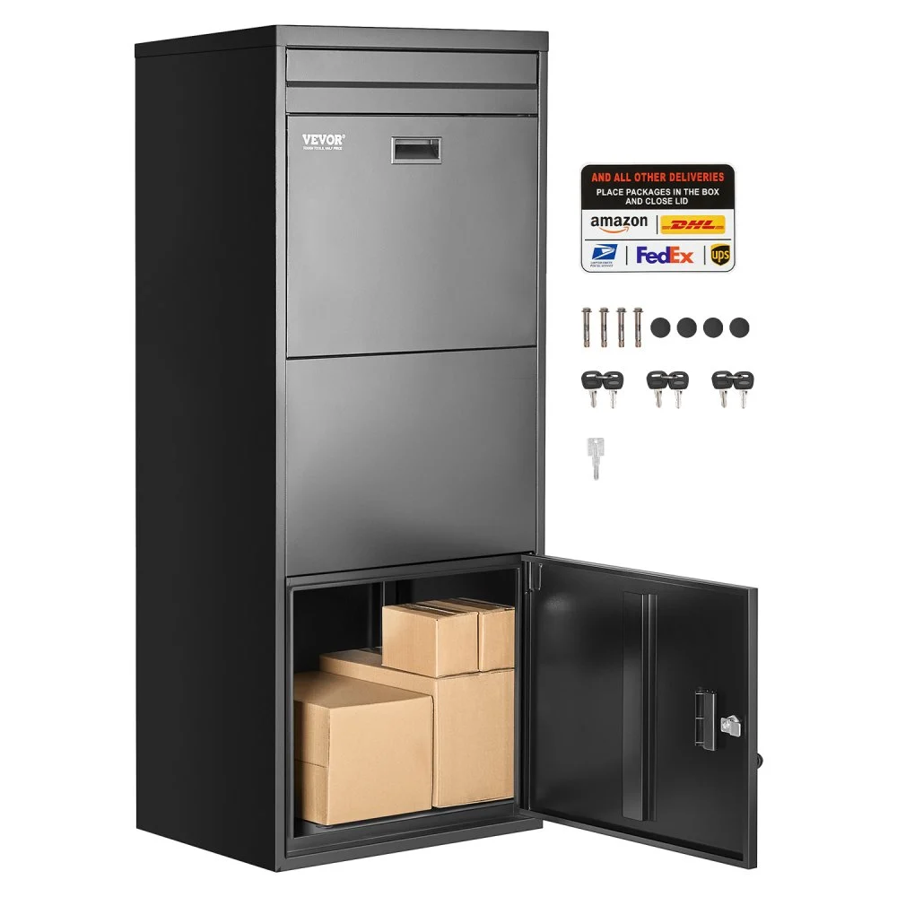 Summer Sale
VEVOR Package Delivery Boxes for Outside, 47.2 in Mailbox for Parcel with Lock, Galvanized Steel Package Drop Box with Anti-Theft Design, Weather-Resistant Package Mailbox for Home and Office, Black