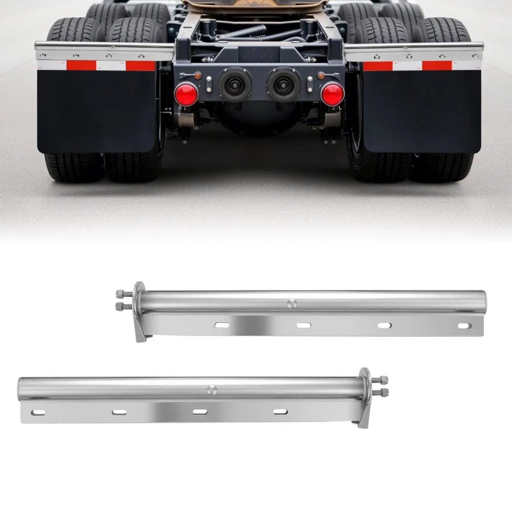 VEVOR Chrome Straight Spring Loaded Mud Flap Hangers, 1-1/8" Bolt Spacing Mudflap Hangers for Semi Trucks, 1 Pair Heavy Duty Semi Truck Mud Flap Hanger Set with Reflective Strips, Silver