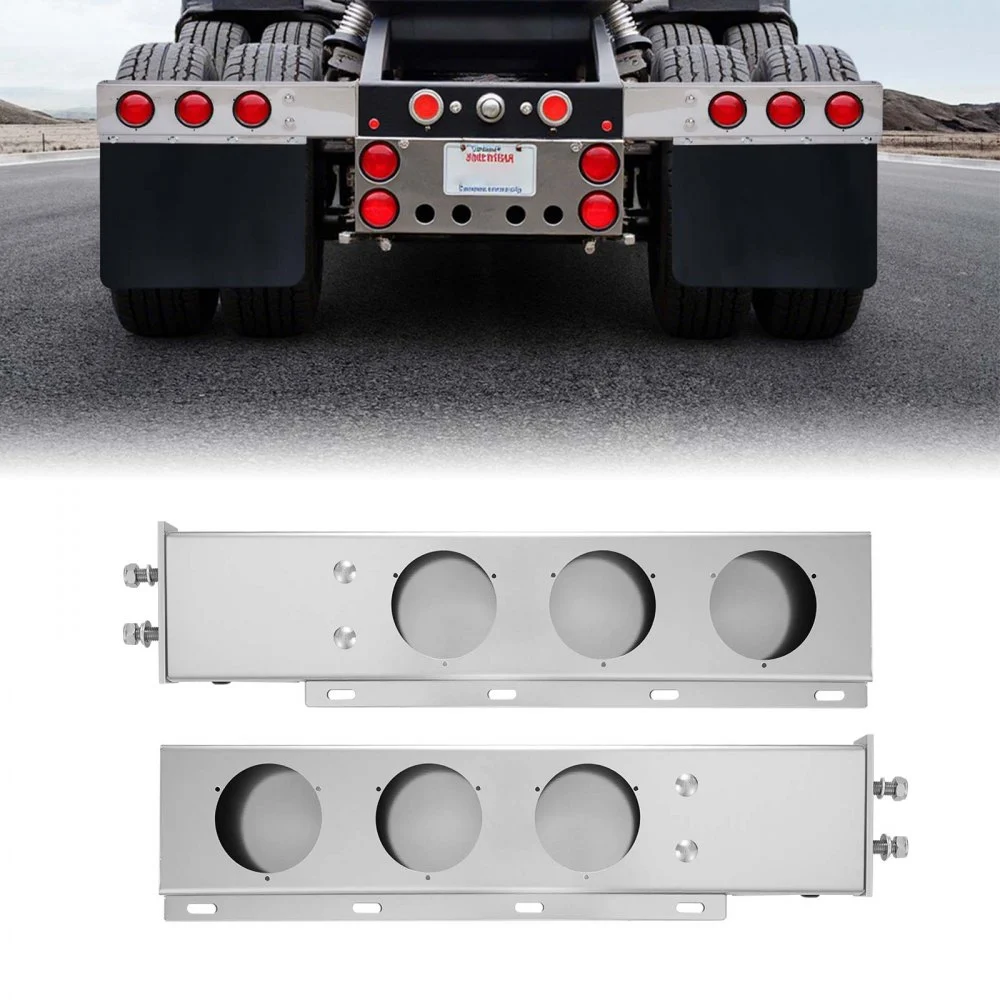 VEVOR Stainless Steel Mud Flap Hangers with Light Cutouts, 2-1/2" Bolt Spacing, Spring Loaded Mudflap Hangers for Semi Trucks, 1 Pair Heavy Duty Semi Truck Mud Flap Hanger Set, Silver