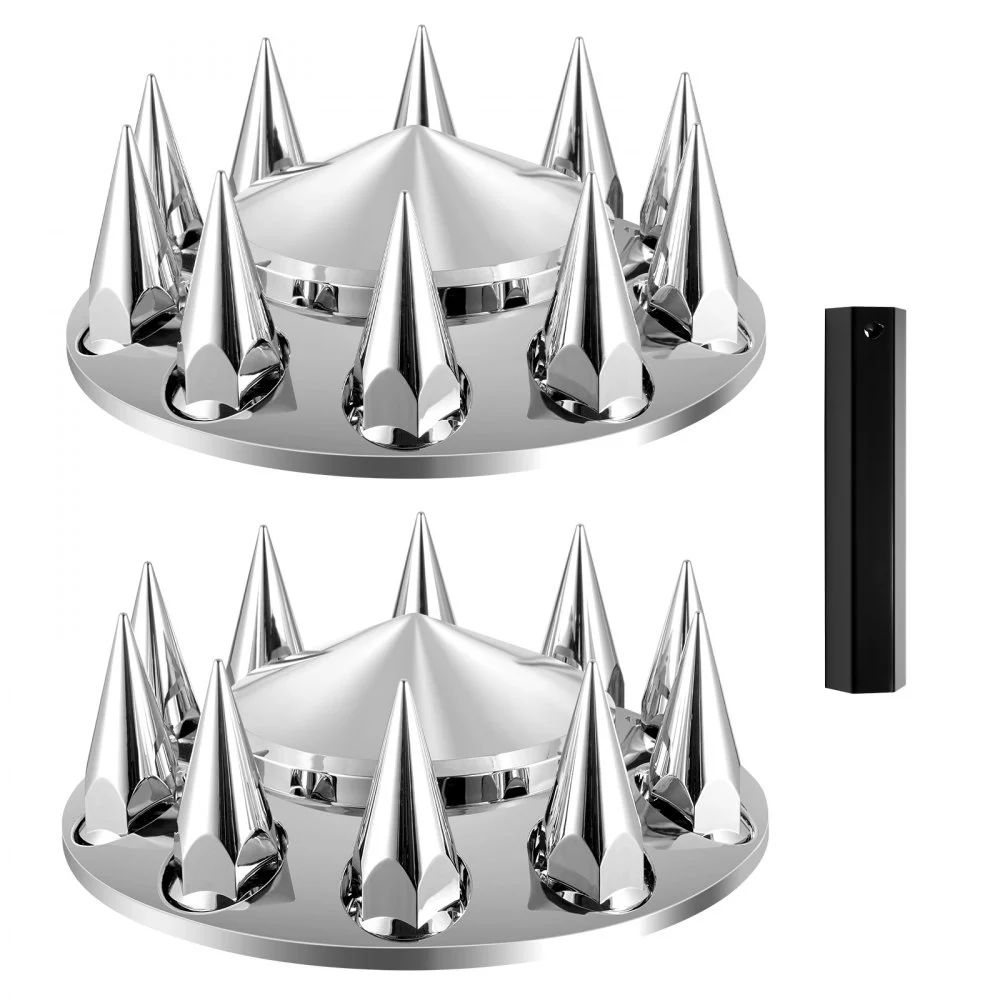 VEVOR Front Axle Wheel Covers, Spiked Axle Cover for Semi Truck, ABS Electroplate Rust-Resistant Lug Nut Covers, Universal Fit, Installation Tool Included, Complete Axle Cover Combo Kit