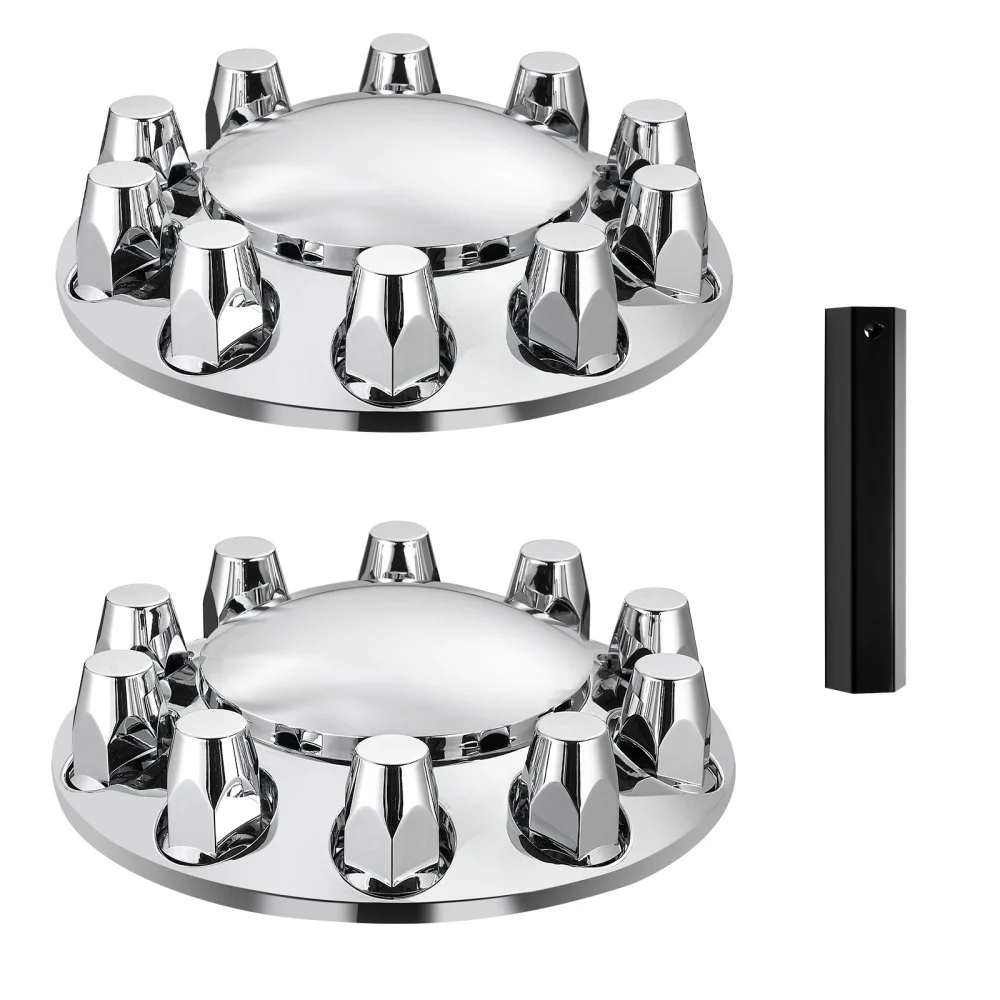 VEVOR Front Axle Wheel Covers, Dome Axle Cover for Semi Truck, ABS Electroplate Rust-Resistant Lug Nut Covers, Universal Fit, Installation Tool Included, Complete Axle Cover Combo Kit