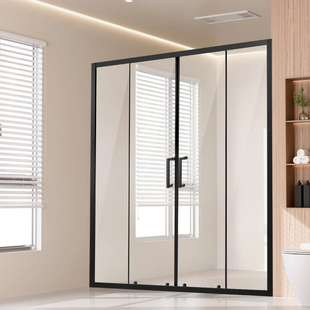 VEVOR Semi-frameless Shower Door, 57.8-59 W x 70 H in, Double Sliding Glass Door with 1/4 in(6mm) Clear Tempered Glass, Waterproof Shatterproof Stainproof with Stainless Steel Hardware, Matte Black