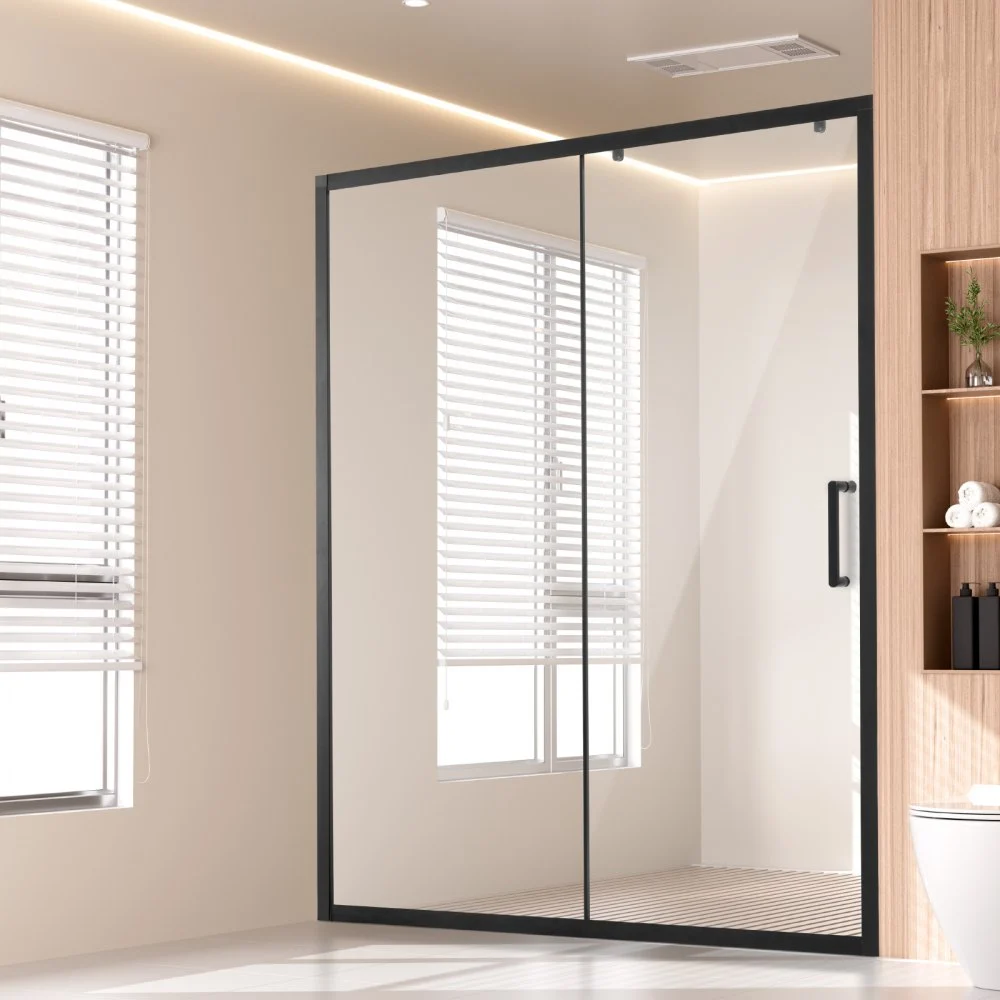 VEVOR Semi-frameless Shower Door, 57.7-59 W x 70 H in, Shower Sliding Glass Door with 1/4 in(6mm) Clear Tempered Glass, Waterproof Shatterproof Stainproof with Stainless Steel Hardware, Matte Black