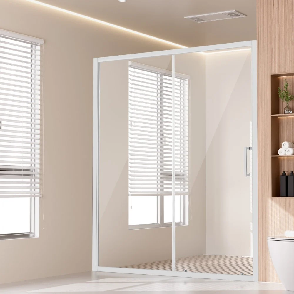 VEVOR Semi-frameless Shower Door, 57.7-59 W x 70 H in, Shower Sliding Glass Door with 1/4 in(6mm) Clear Tempered Glass, Waterproof Shatterproof NANO Stainproof with Stainless Steel Hardware, Chrome