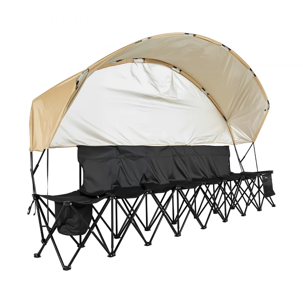 VEVOR Portable Folding Bench, 6 Seat Soccer Bench with Storage Pockets Cup Holders & Carrying Bag, Lightweight Sideline Seating with Sunshade for Football, Baseball, Camping, Outdoor Events, Black