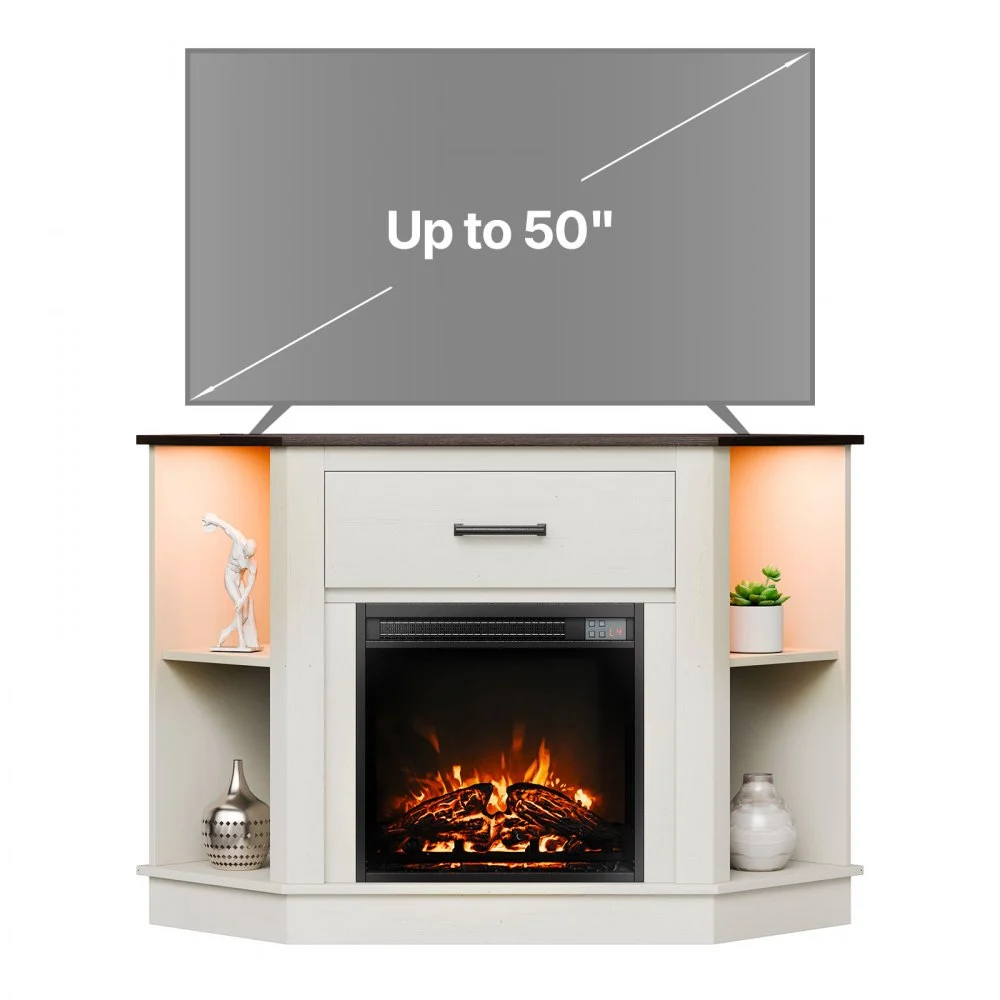 VEVOR Fireplace TV Stand, Farmhouse Fireplace TV Stand for TVs up to 50 inch, Farmhouse Entertainment Center with 18 inch Fireplace & LED Lights, Electric Fireplaces with Storage Drawers & Cabinets