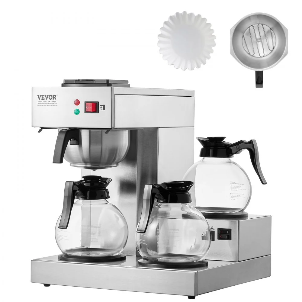 Summer Sale
VEVOR 12 Cups Commercial Drip Coffee Maker, Coffee Maker Machine with 3 Glass Carafes and 3 Warmer Plates, Stainless Steel Pour Over Coffee Brewer with Auto Water Intake, for Restaurant Office Cafe