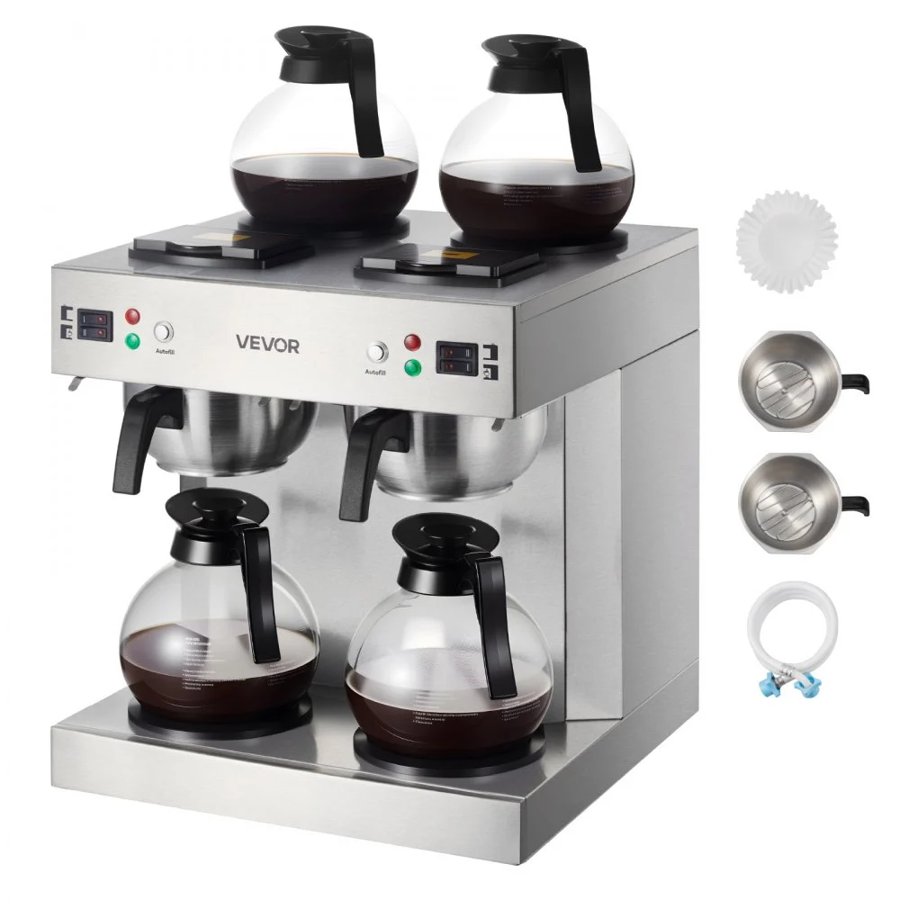 Summer Sale
VEVOR Commercial Drip Coffee Maker, 24 Cups Coffee-Maker Machine with 4 Glass Carafes and 4 Decanter Warmer Plates, Stainless Steel Dual-Head Coffee Brewer, for Restaurant, Office, Coffee Shop & Home