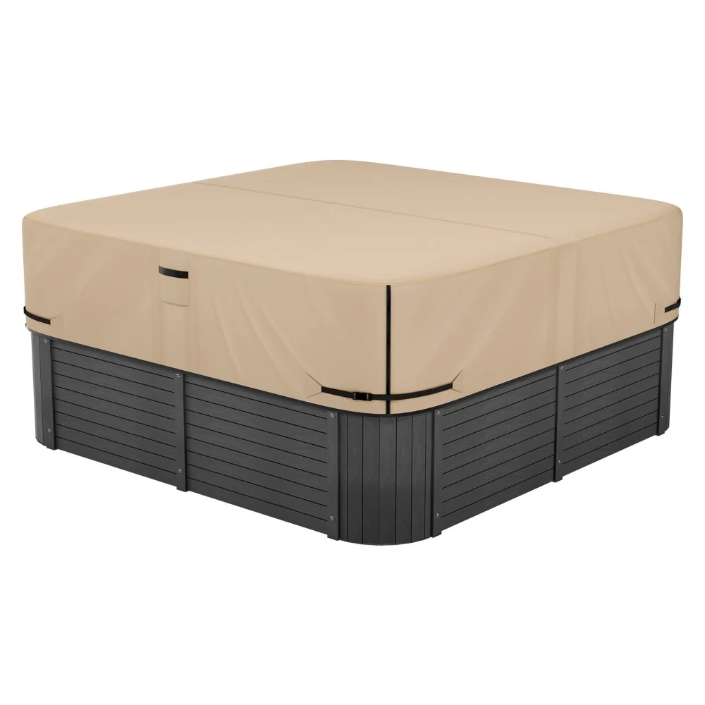 VEVOR Outdoor Hot Tub Cover, 95 x 95 x 20 Inch Weatherproof and Waterproof Hot Tub Cover Protector, 600D Heavy Duty Oxford Fabric and 950N Tearing Strength, Square Spa Covers for Hottub, Brown
