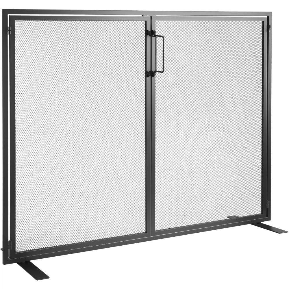VEVOR Fireplace Screen 1 Panel with Door, Sturdy Iron Mesh Fireplace Screen, 38.98"(L) x30.7"(H) Spark Guard Cover, Simple Installation, Free Standing Fire Fence Grate for Living Room Home Decor Moder