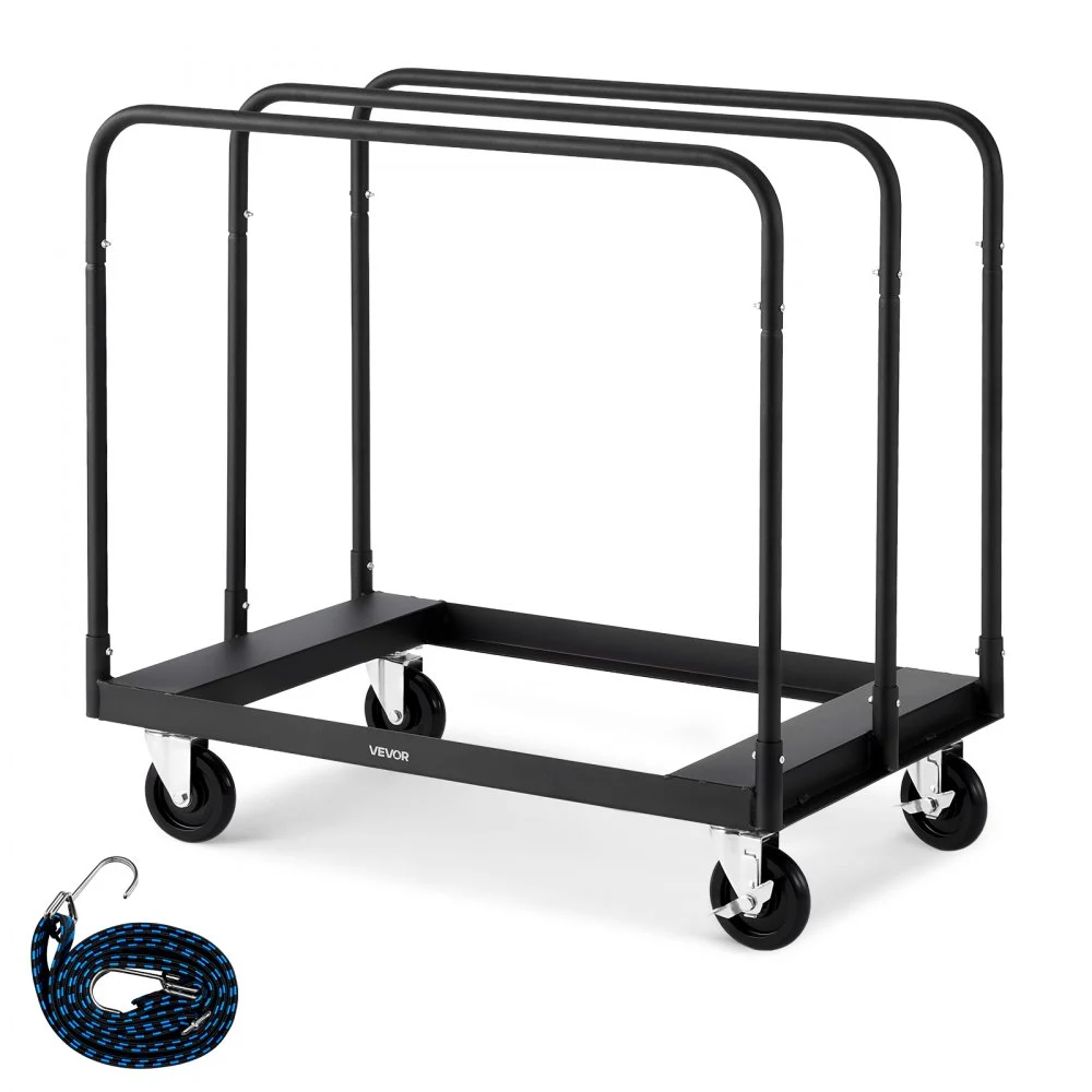 VEVOR Drywall Cart Dolly, 1800 lbs Load Capacity, Steel Panel Truck Cart with 5 inch Swivel Casters, Lumber Drywall Dolly with with Tie-Down Strap & 3 Side Handrails for Factory, Warehouse, Garage, Black