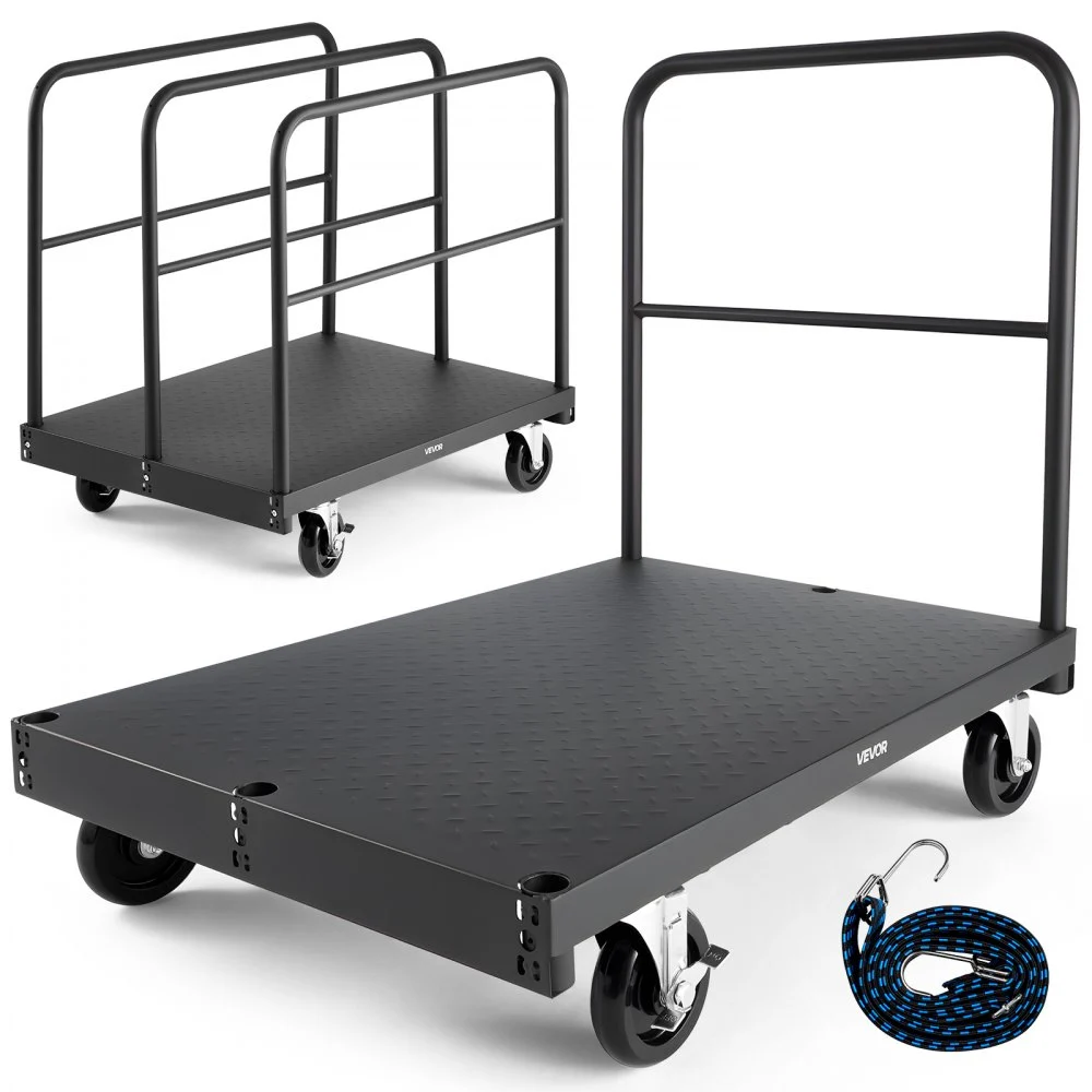 Summer Sale

        
               VEVOR Drywall Cart Dolly, 1800 lbs Load Capacity, 2-in-1 Steel Panel Truck Cart with 5 inch Swivel Casters, 36 x 24 inch Platform Truck with 4 Side Handrails for Factory, Warehouse, Garage, Black