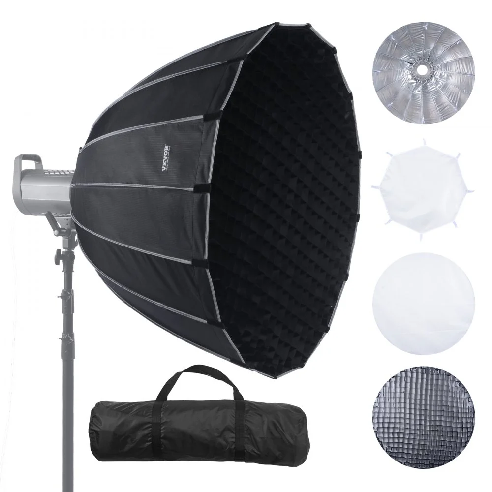 Clearance
VEVOR Parabolic Softbox, 33 in / 850 mm, Quick Release and Quick Fold, Lightweight and Portable, Universal Bowens Mount, 4 Lighting Effects, Fits for Professionoal Photography, Daily Filming