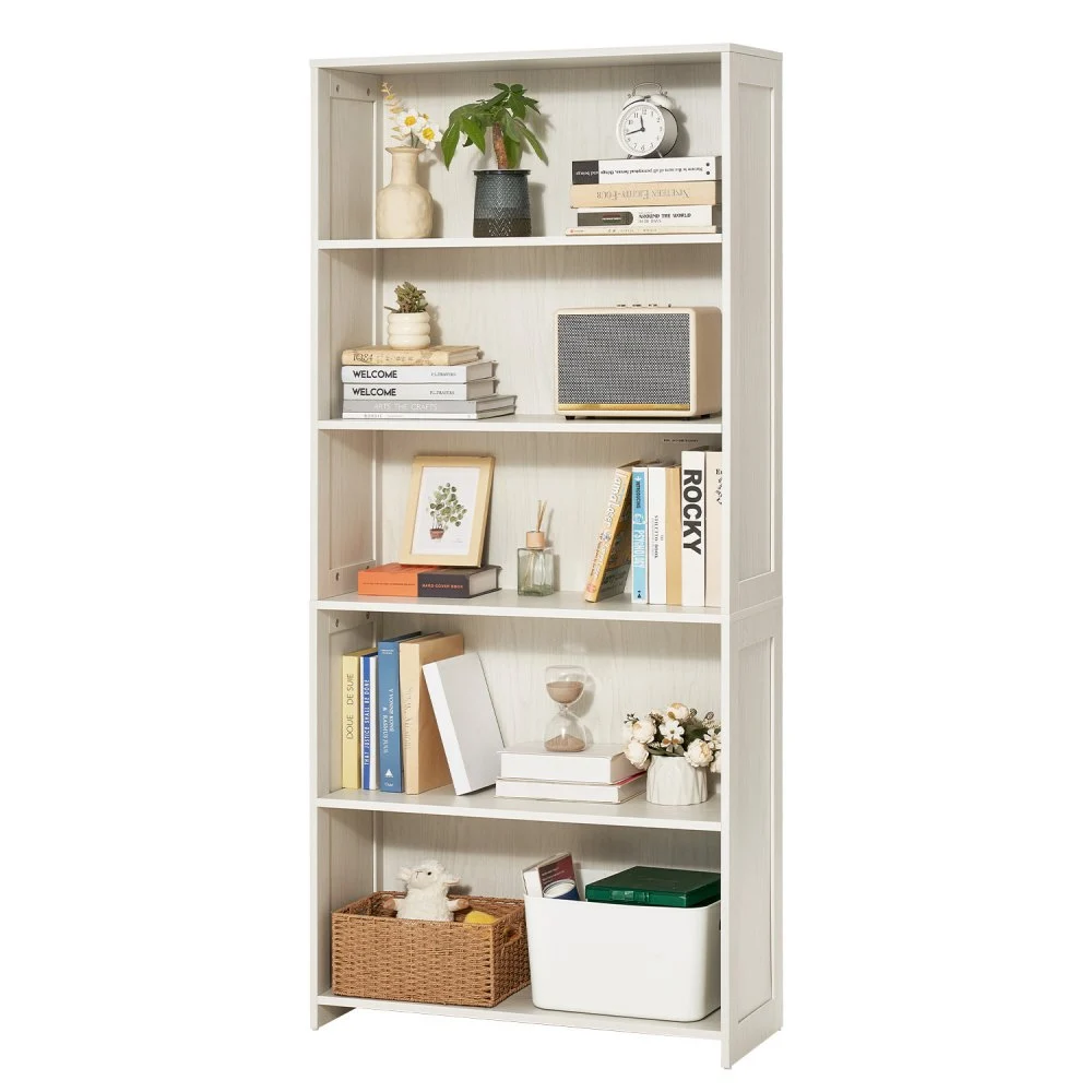 VEVOR 5 Tiers Wide Bookshelf, 68 in Wooden Open Bookcase with Display Storage Organizer Shelf, Freestanding Tall Display Floor Bookcase Bookshelf for Library, Bedroom, Living Room, Office, White