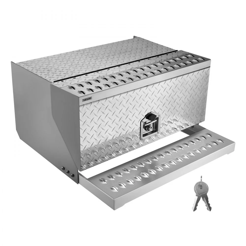 Summer Sale
VEVOR Semi-Truck Step Tool Box, 30" x 29.5" x 15.8" Heavy Duty Aluminum Diamond Plate Toolbox, Waterproof Cab Entry Step Storage Box with T-Handle Lock & Keys for Flatbed, Crane, and Semi Trucks