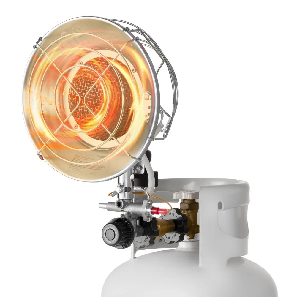 VEVOR Propane Tank Top Heater, 15000 BTU Rapid Heating 180-Degree Infrared Radiant Tank Top Gas Heater, Stepless Temperature Adjustment for Ice Fishing/ Hunting/Outdoor Work, Single Burner Round