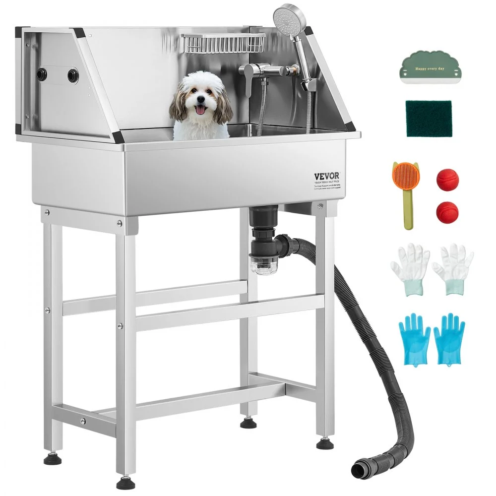 Summer Sale
VEVOR 34 Inch Stainless Steel Dog Washing Station, Pet Grooming Tub with Hot & Cold Faucet, Showerhead, Storage Rack, No-Bend All-in-One Bathtub, Home Wash Sink, Fits Small Cats and Dogs
