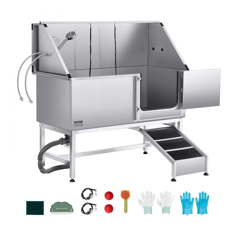 Clearance
VEVOR Stainless Steel Dog Washing Station, 62 inch Pet Grooming Tub w/ Ramp, PE Water Filter Board, Faucet & Showerhead & Soap Holder Dog Bathtub for Large & Medium & Small Pets (Right Door)