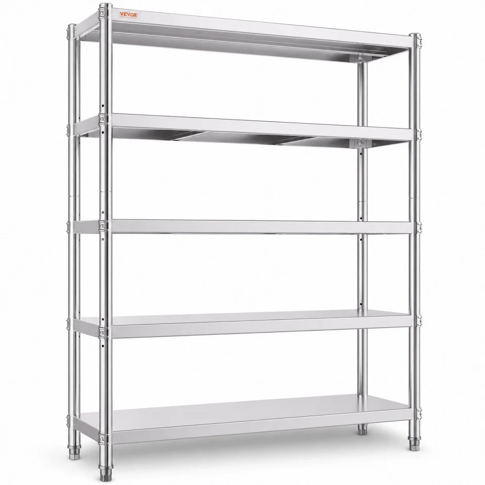 VEVOR Stainless Steel Shelves 48x18.5 Inch 5 Tier Adjustable Shelf Storage Unit Stainless Steel Rack Shelving Heavy Duty Shelving for Kitchen Commercial Office Garage Storage 330lb Per Shelf
