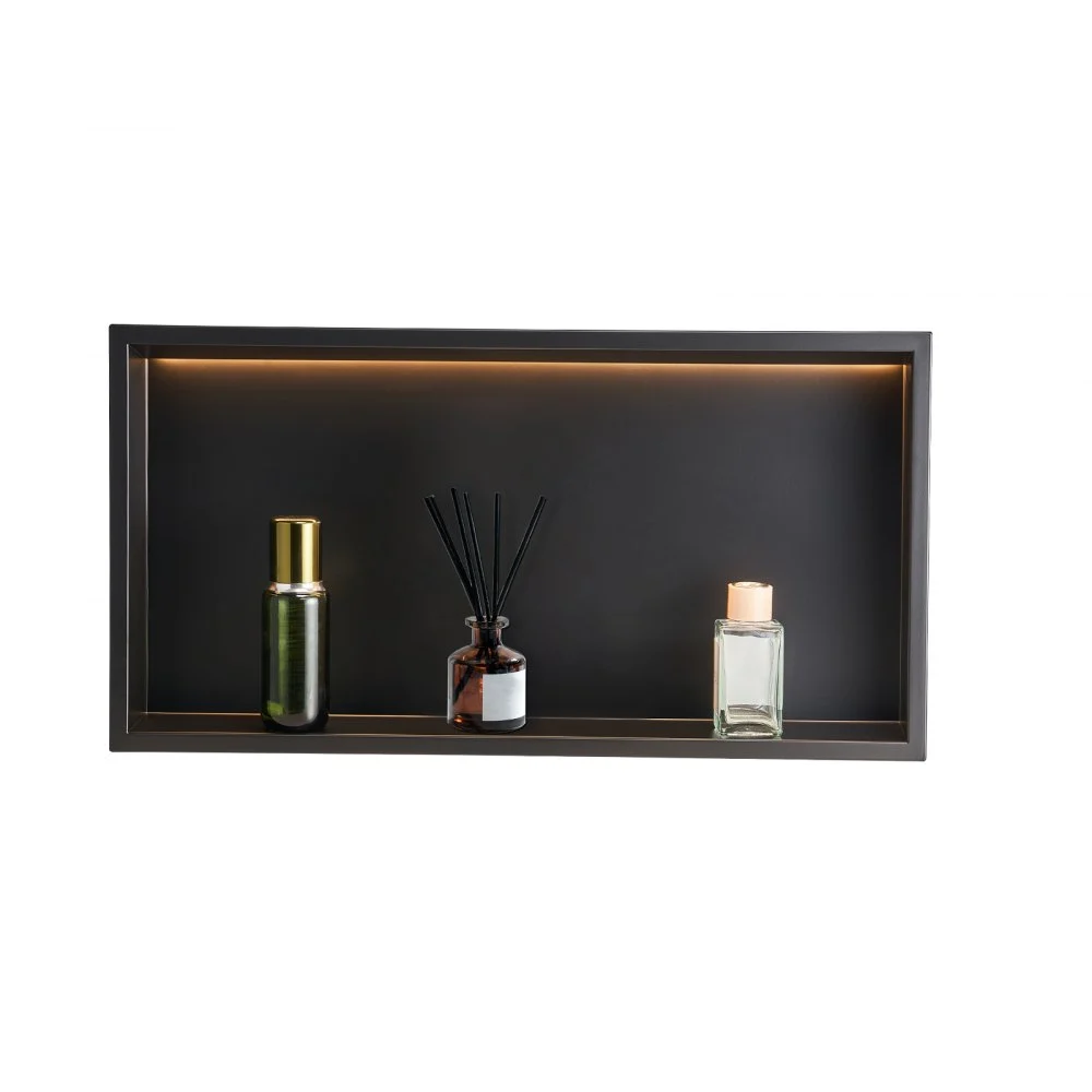 VEVOR Shower Niche, 13 x 25 x 4 inch Recessed Wall Niche With LED Strip,Heavy-duty Stainless Steel Modern Shampoo Storage Organizer,Sealed Waterproof, Durable & Easy to Install,Black for Bathroom