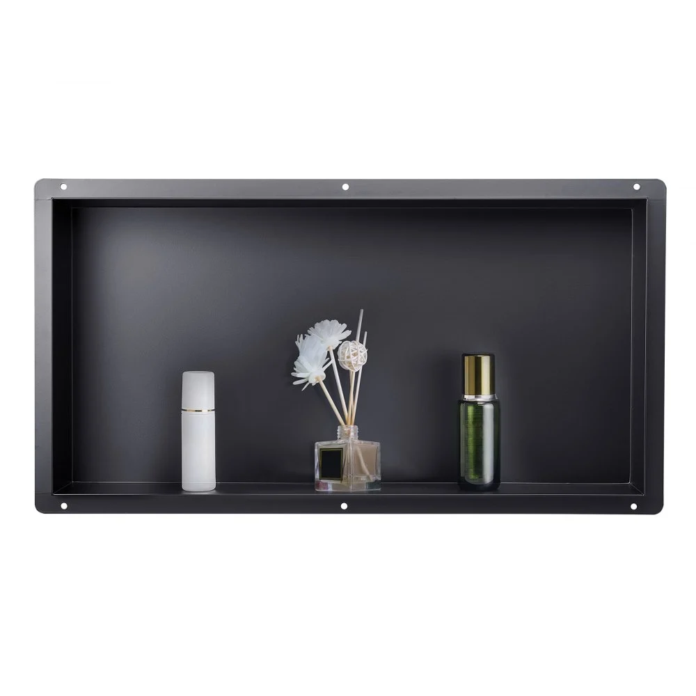 VEVOR Shower Niche, 13 x 25 x 4 inch Frameless Recessed Wall Niche, Heavy-duty Stainless Steel Modern Shampoo Storage Organizer, Sealed Waterproof, Durable & Easy to Install, Black for Bathroom