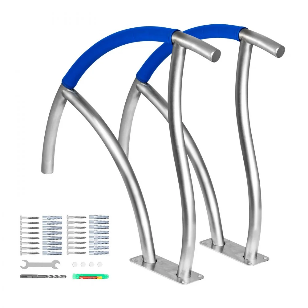 VEVOR Pool Handrail, 2Pack 30"x30" Swimming Pool Stair Rail, 304 Stainless Steel Stair Pool Hand Rail Rated 375lbs Load Capacity, Pool Rail with Quick Mount Base Plate, and Complete Mounting Accesso