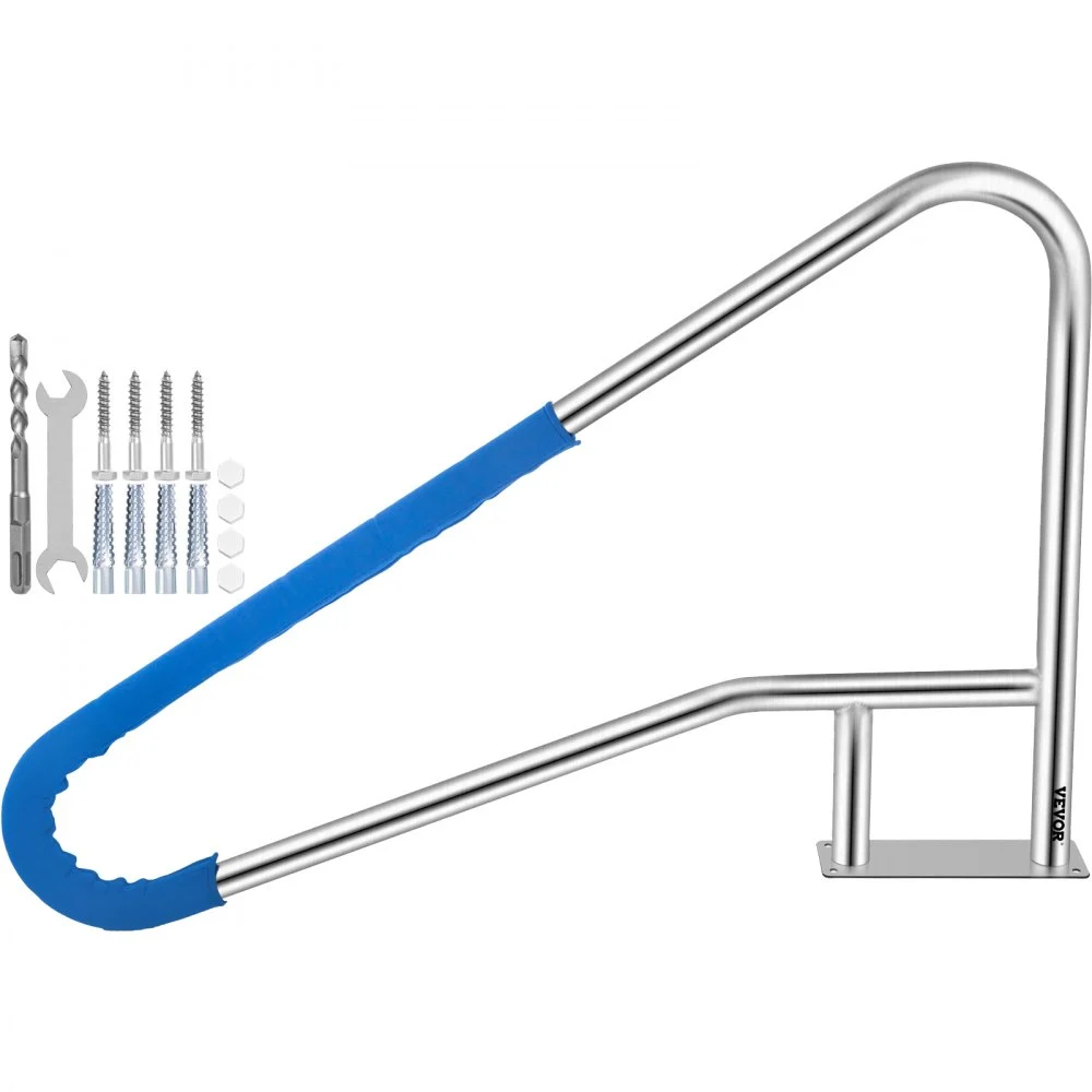 Summer Sale
VEVOR Pool Rail 55x32 Pool Railing 304 Stainless Steel 250LBS Load Capacity Silver Rustproof Pool Handrail Humanized Swimming Pool Handrail with Blue Grip Cover & M8 Drill Bit & Self-Taping Screws