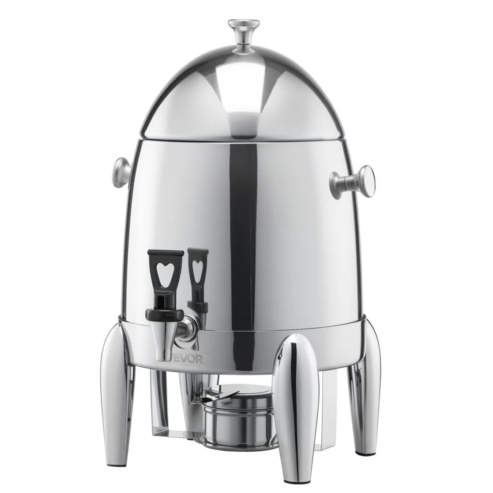 VEVOR Stainless Steel Beverage Dispenser, 2.7 Gallon Drink Dispenser  with Alcohol Burner, Hot & Cold Drink Dispensers for Coffee Tea Hot Water, with Spigot Ice Tube, for Restaurants, Hotels, Parties