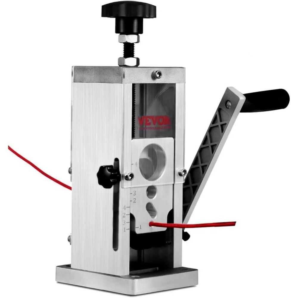 VEVOR Hand-Operated Wire Stripper, 0.06''-1.5'' Cable Removal Tool, Drill Attachment Option, Clear Depth Gauge, Lightweight Aluminum Build for Efficient Copper Scrap Processing