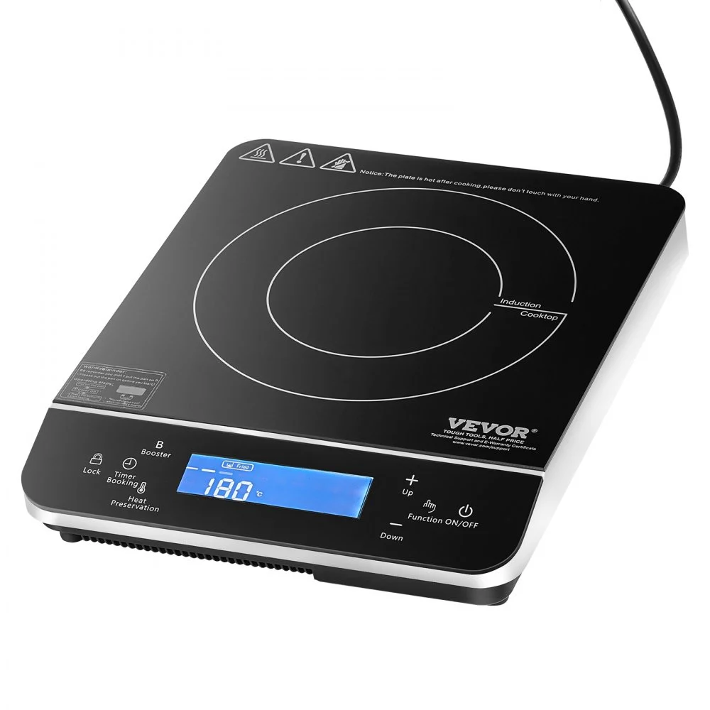 VEVOR Portable Induction Cooktop, 1800W Electric Induction Burner with 9 Temperature Settings, Countertop Induction Hot Plate with 4H Timer, 24H Reservation, Child Lock, Easy to Clean, for Cooking