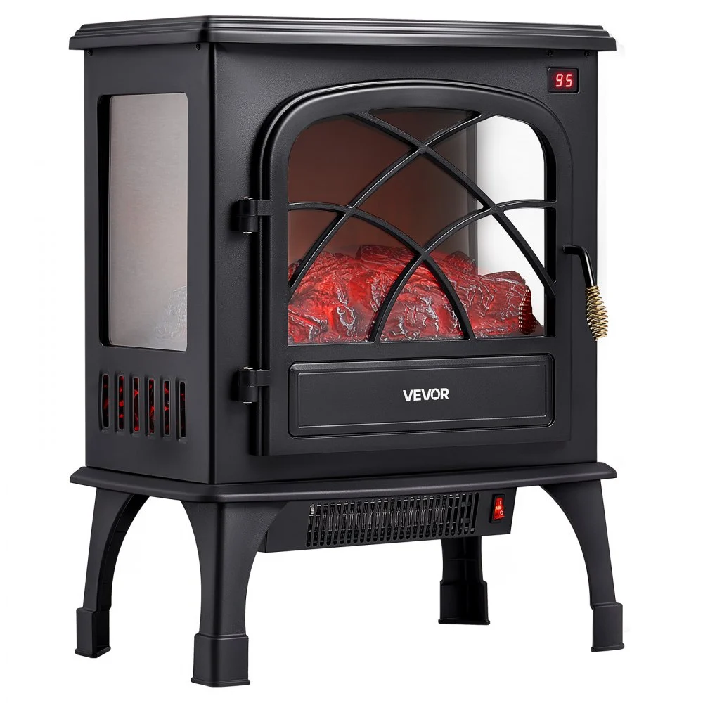 VEVOR 25.5inch Freestanding Fireplaces, 1500W 5120BTU Portable Electric Fireplace Stove Heater, with Overheating Protection,Adjustable Flames,Timer, Remote,for Living Room,Bedroom,Black