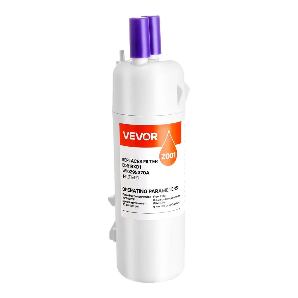 VEVOR Refrigerator Water Filter Replacement, Carbon Block Filtration for Clear Drinking Water, Certified to Reduce Chlorine, Taste & Odor, Lead, Sediments, 70+ Contaminants, White, 1 Pack