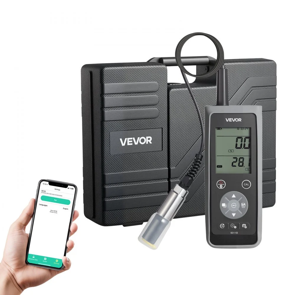 VEVOR Dissolved Oxygen Meter, 0.0-50.0 mg/L Measurement Range, Portable Dissolved Oxygen Tester Kit with 13.1 ft Electrode Cable, Bluetooth/USB Data Transfer, 750 Data Sets Storage, DO Meter for Ponds